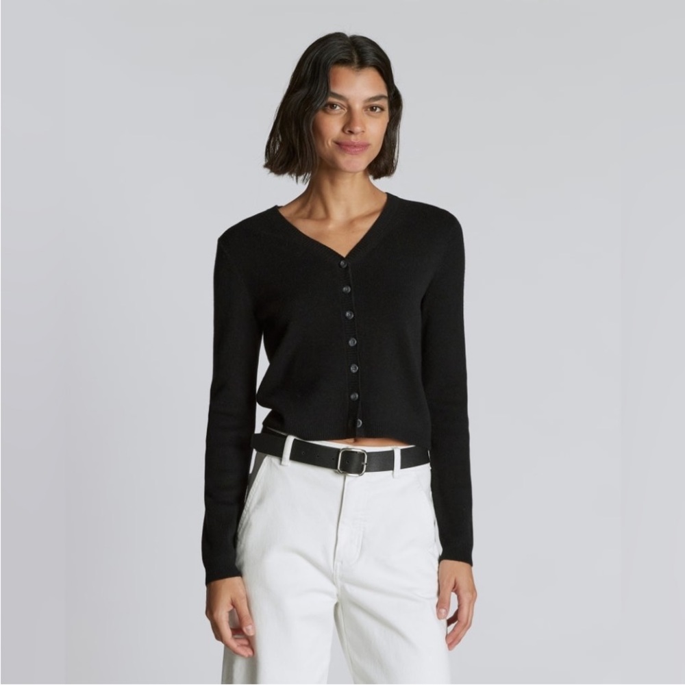 NWT Everlane Wool Cardigan Fitted Black Cropped Size M